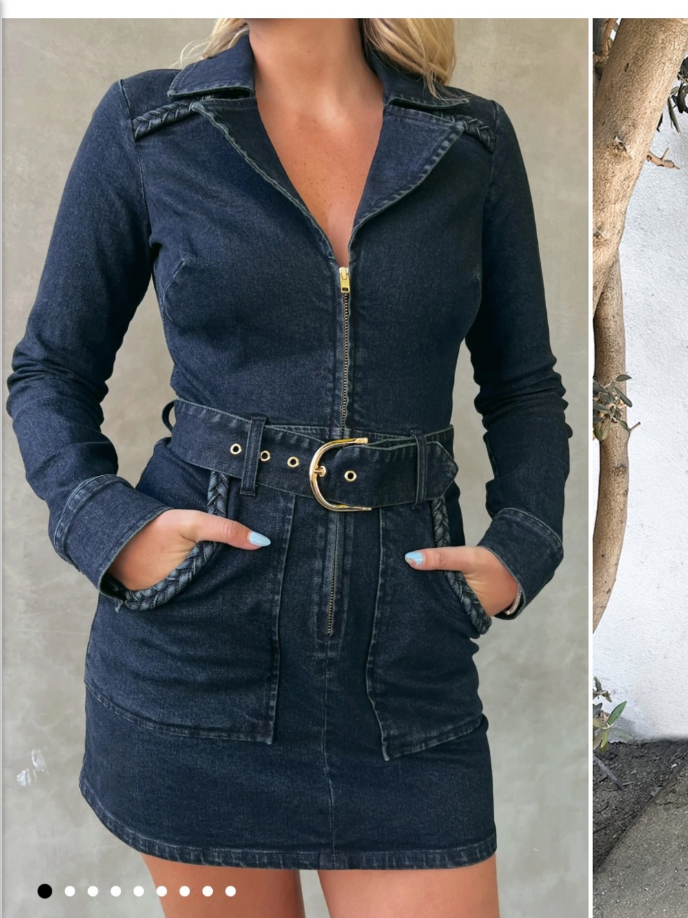 Show Me Your MuMu Dark Denim Belted Mini Dress outlaw long sleeve dress